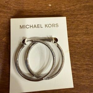 Michael Kors Silver Crystal Pave Hoop Earrings